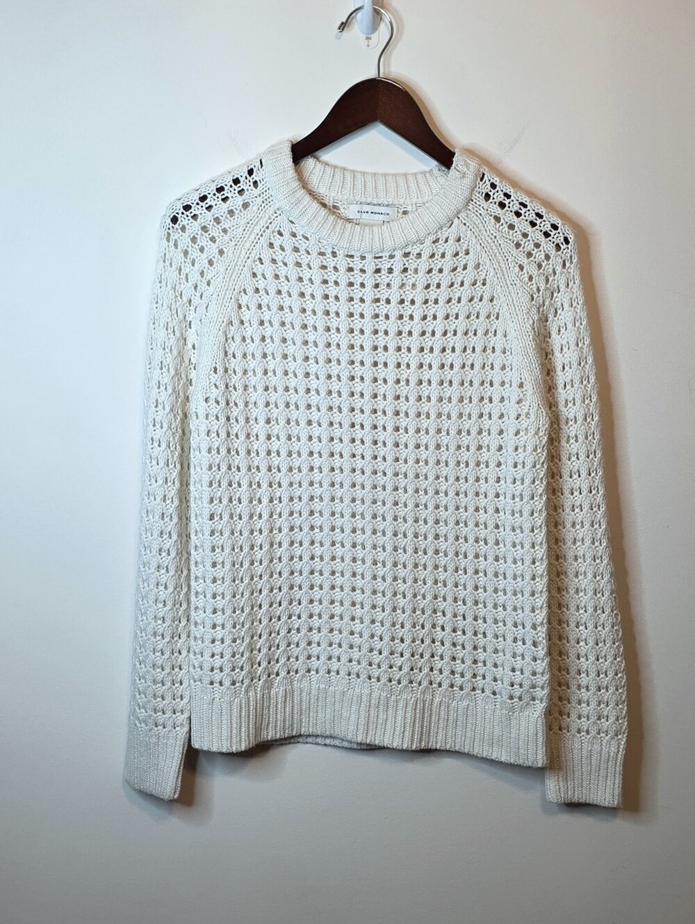 Club Monaco Open Stitch Knit Sweater Cream Ivory Size Small Wool Alpaca Boho
